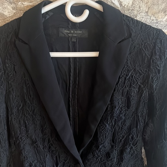 Rag & bone black distressed silk & lace blazer - Picture 2 of 6